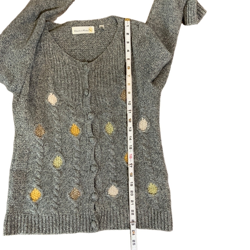 Charlie Robin Gray Cable Knit Button Up Long Sleeve Wool Cardigan Med Twee Artsy - Picture 7 of 13